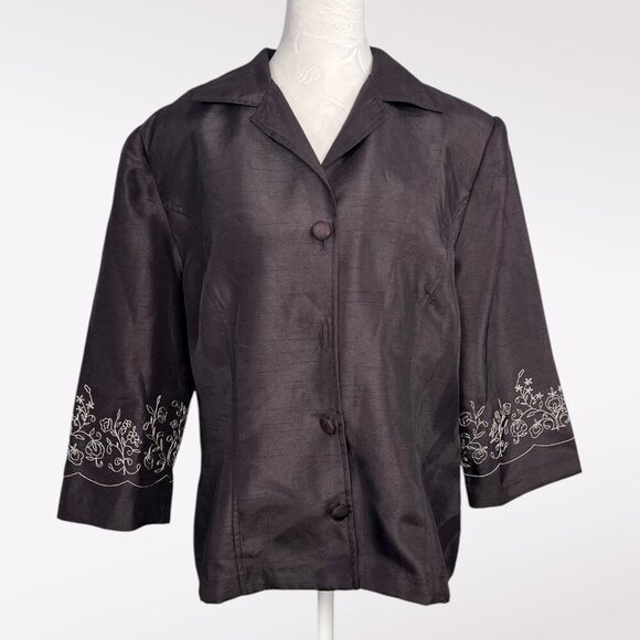 karin stevens Jackets & Blazers - Karin Stevens 90s Brown Embroidered Floral Jacket Size 8